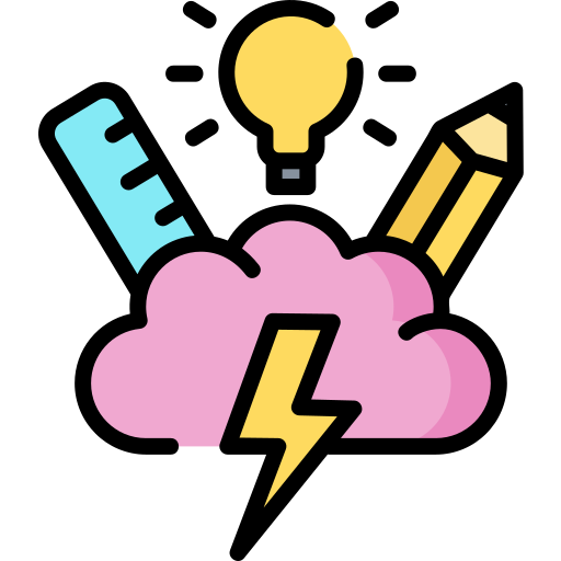 A pink cloud with yellow lightening, with light bulb and ruler and pencil sticking out on top.   This could represent creative fulfillment.  Learn more about how you can find creative fulfillment in Ontario, CA by searching for an Ontario therapist. They can assist you in creating a life that has creative fulfillment  in Ontario, CA via online therapy in Ontario and other services.