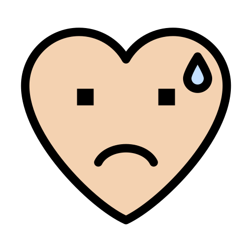 A beige heart with a sad face and sweating.  This could represent lack of fulfillment.  Learn more about how you can find self fulfillment in Ontario, CA by searching for an Ontario therapist. They can assist you in dealing with lack of fulfillment in Ontario, CA via online therapy in Ontario and other services.